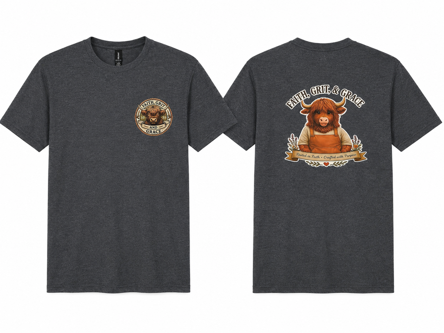 Faith, Grit, & Grace Highland Cow T-Shirt